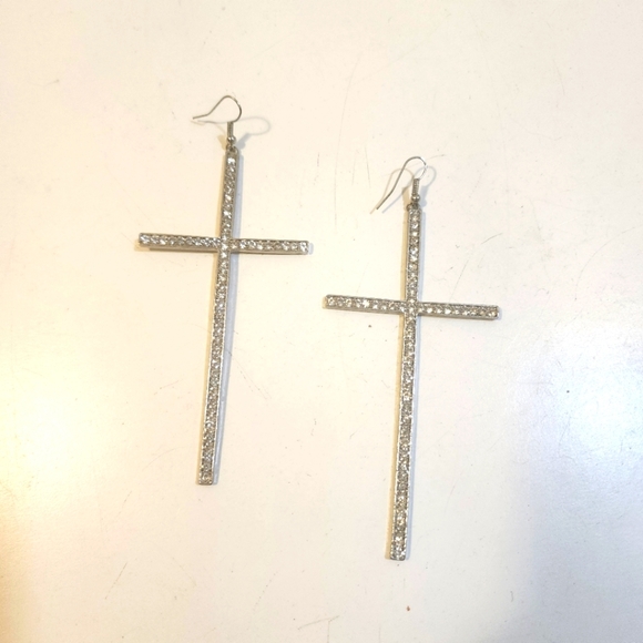 Silver Cross Dangle Earrings - Picture 1 of 6